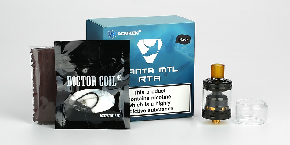 Advken MANTA MTL RTA 2ml/3ml ADVKEN  SDUCTOR COIL RTA AnTA L This pre duct ntains nl a highly star ACCESSORY BAG