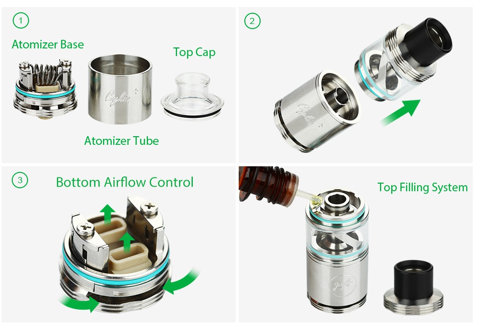 WISMEC Cylin Plus RTA/RDA Tank Kit 3.5ml Atomizer base Top Cap Atomizer Tube Bottom airflow control Top Filling System