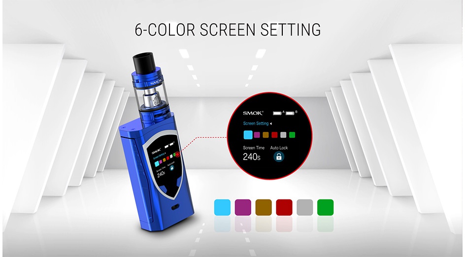 SMOK ProColor 225W TC Kit with TFV8 Big Baby 6 COLOR SCREEN SETTING SMOK Screen Time Auto Lock