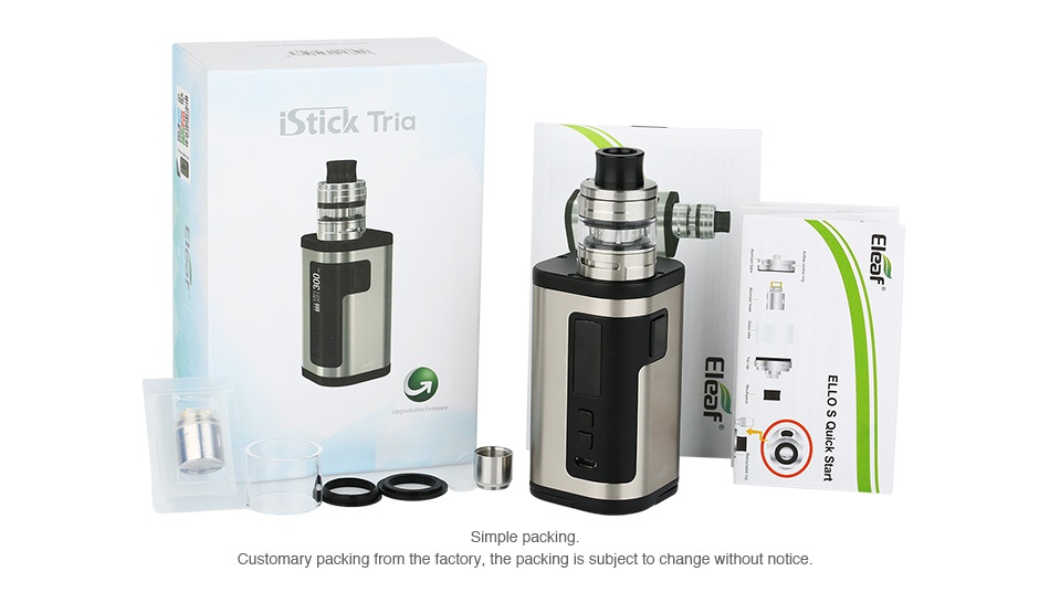 Eleaf iStick Tria 300W Kit with ELLO S sTick Tria Simple packing Customary packing from the factory  the packing is subject to change without notice