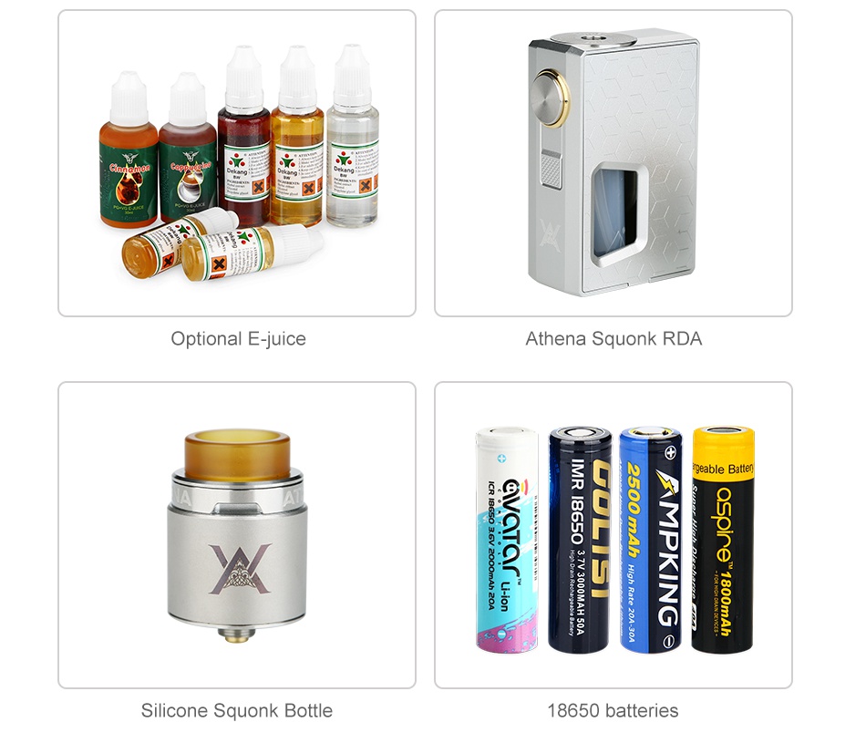 GeekVape Athena Squonk Kit with BF RDA Optional E juice Athena Squonk RDA geable Batten Ssg Silicone Squonk Bottle 8650 batteries