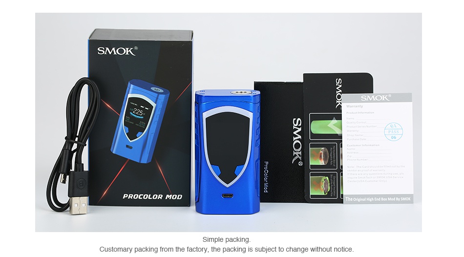 SMOK ProColor 225W TC Box MOD SMOK Q PROCOLOR MOD acker stomary packing fro actory  the packing is subject to change without notice