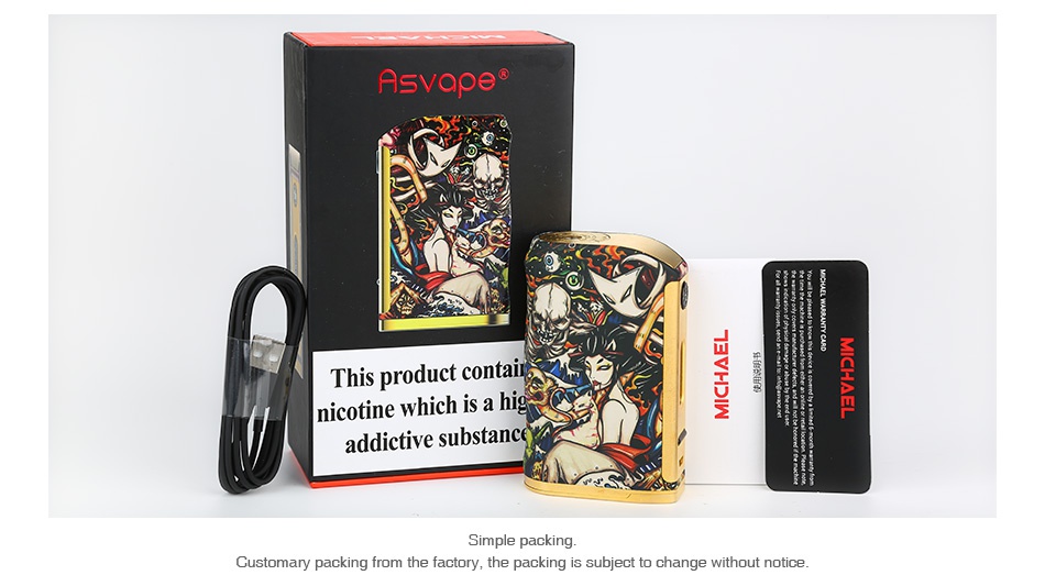 Asvape Michael 200W TC Box MOD Snape his product contaI nicotine which addictive substance Customary packing from the factory  the packing is subject to change without notice