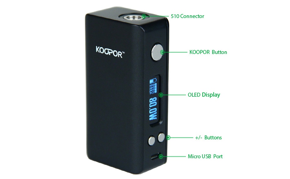 SMOK KOOPOR Mini V2 80W TC MOD CITY 10 Connector KOOPOR  KOOPOR Button OLED Display    Buttons Micro usB port