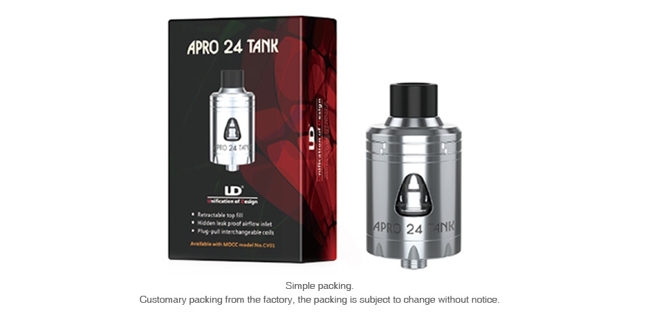 UD Apro 24 Subohm Tank 2ml APRO 24 TANK p0244N wood Simple packing Customary packing from the factory the packing is subject to change without notice
