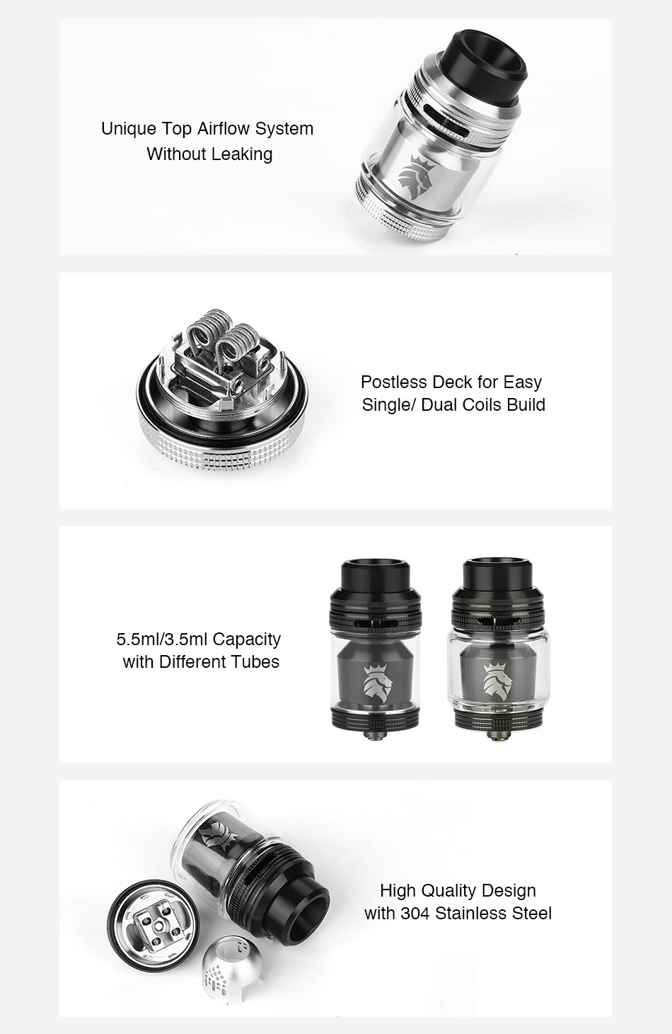 KAEES Solomon 3 RTA 5.5ml Unique Top Airflow System Without Leaking Postless Deck for Easy Single  Dual Coils Build    5 5m 3 5ml Capacity with different tubes High Quality Design with 304 Stainless stee