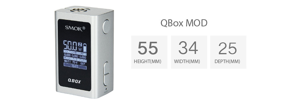 SMOK QBOX TC Box MOD 1600mAh QBOx MOD DK 5 553425 EIGHT MM  WIDTH MM DEPTH MM  BOX