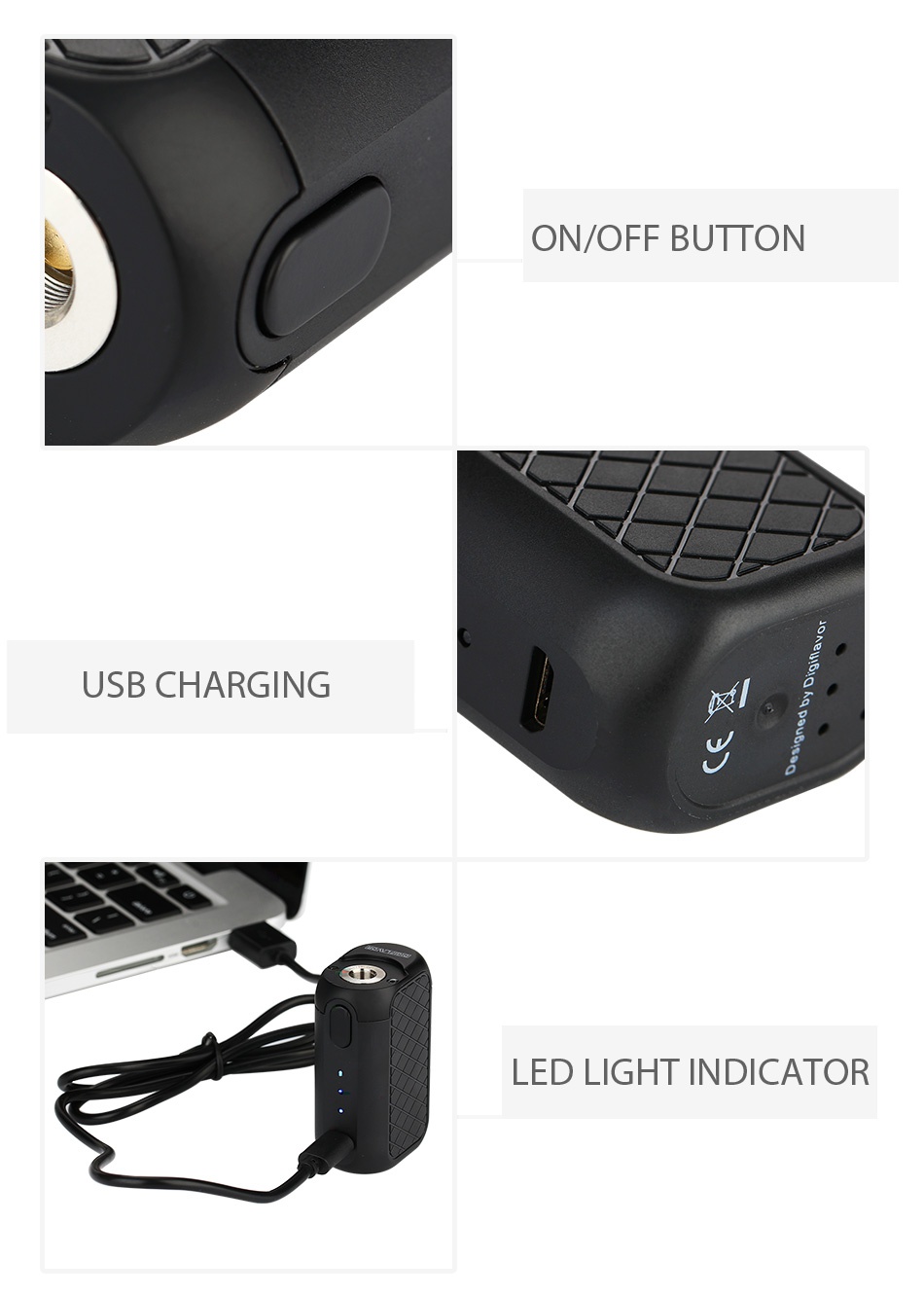 Digiflavor Ubox MOD 1700mAh ON OFF BUTTON USB CHARGING HiB ED LIGHT INDICATOR