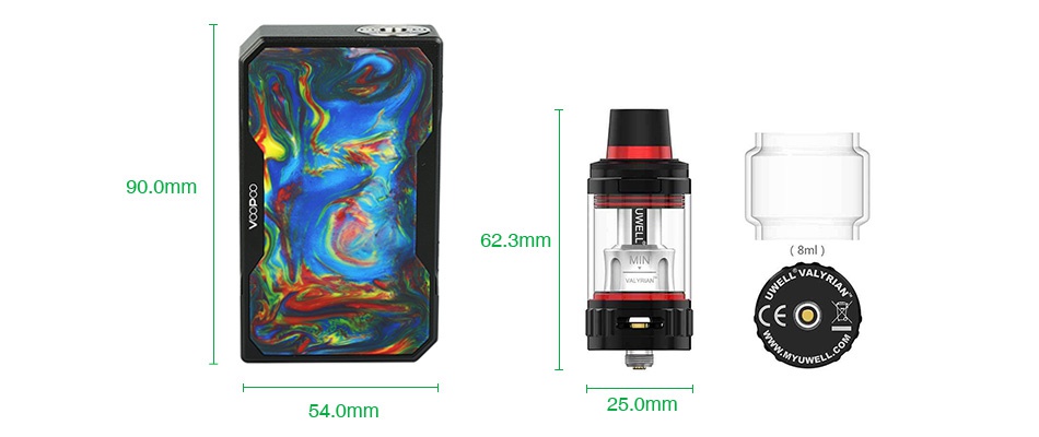 VOOPOO Black Drag Resin 157W with Uwell Valyrian TC Kit 90 0mm 623mm   o 54 0mm