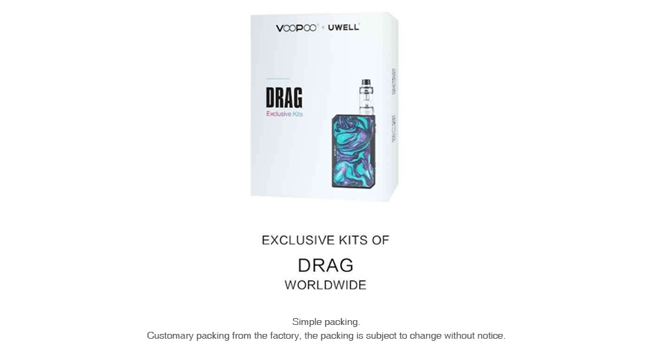 VOOPOO Black Drag Resin 157W with Uwell Valyrian TC Kit VOOPOO X UWELL EXCLUSIVE KITS OF DRAG Customary packing from the factory  the packing is subject to change without notice