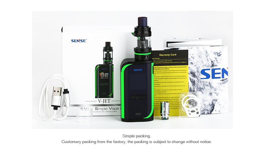 Sense V-Jet 230W TC Kit SENSE Warranty Card SEN V JET Simple Customary packing from the factory  the packing is subject to change without notice