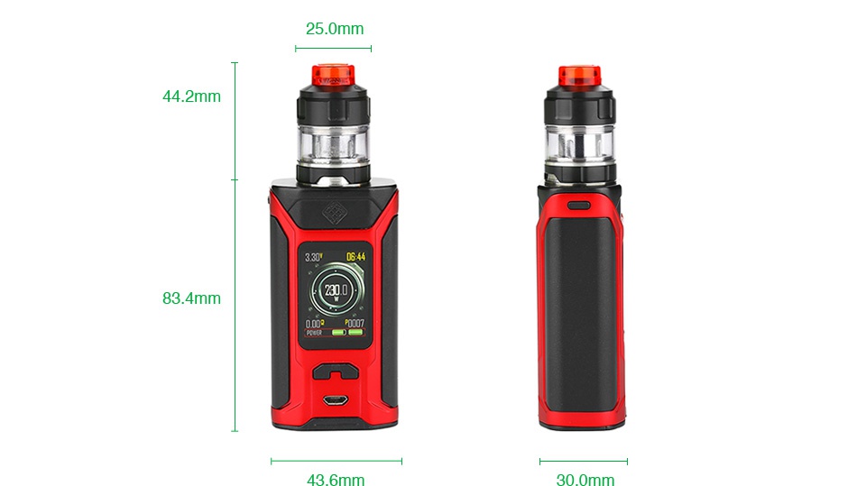 WISMEC SINUOUS RAVAGE230 230W with GNOME Evo TC Kit 25 0mm 2mm 3 4mm 436mm 30 0mm