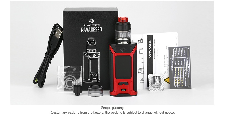 WISMEC SINUOUS RAVAGE230 230W with GNOME Evo TC Kit RAVAGEZ30 Simple packing Customary packing from the factory  the packing is subject to change without notice