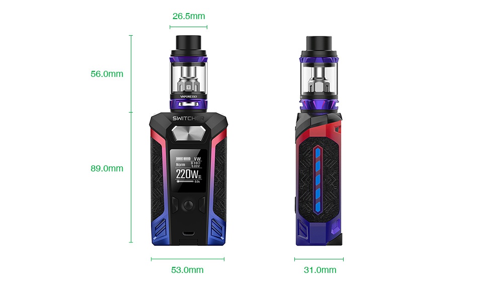 Vaporesso Switcher 220W with NRG TC Kit 26 5mm 6 0mm 89  omm 220W 53 omm 31 0mm