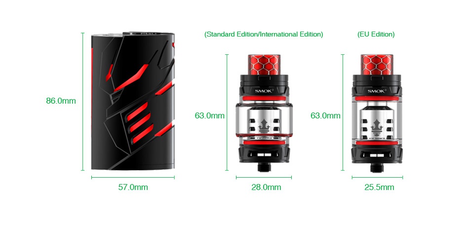 SMOK T-Priv 3 300W with TFV12 Prince TC Kit  Standard Edition International Edition  EU Edition  86 0mm 63 0mm 63 0mm   570mm 28 0mm 255mm