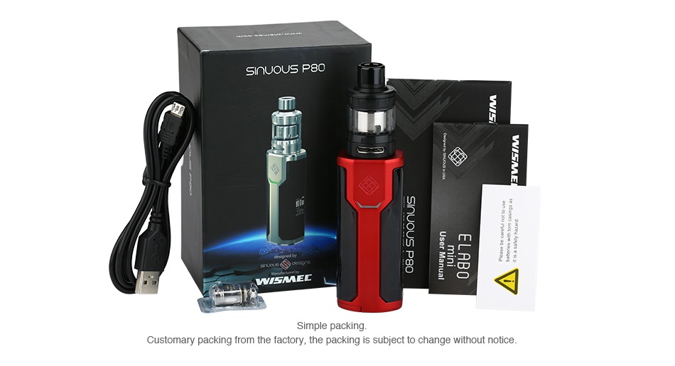 WISMEC SINUOUS P80 with Elabo Mini TC Kit SInUOUS P80 WISER Customary packing from the factory  the packing is subject to change without notice