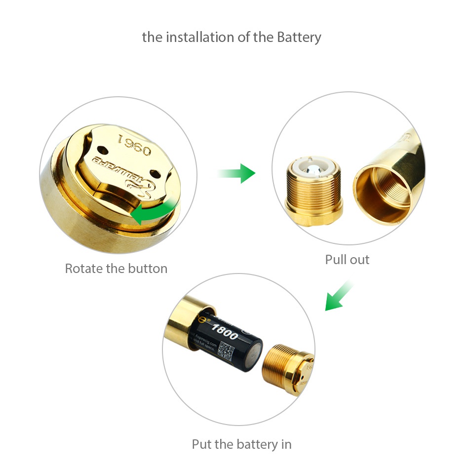Hellvape Trishul MECH MOD Kit the installation of the Battery Pull out Rotate the button Put the battery in