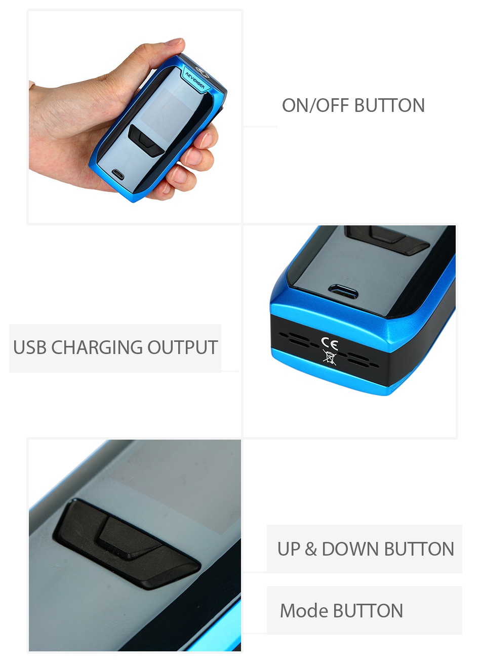 Vaporesso Revenger TC Box MOD 220W ON OFF BUTTON USB CHARGING OUTPUT up doWN button Mode button