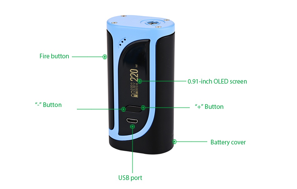 Eleaf iKonn 220 Box MOD e button 0 9  inch oled screen Butto   Button Battery cove port