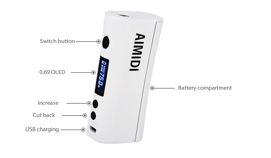 AIMIDI Curve V4mini 75W TC MOD Switch button 0 69 OLED Battery compartment Increase Cut back USB charging