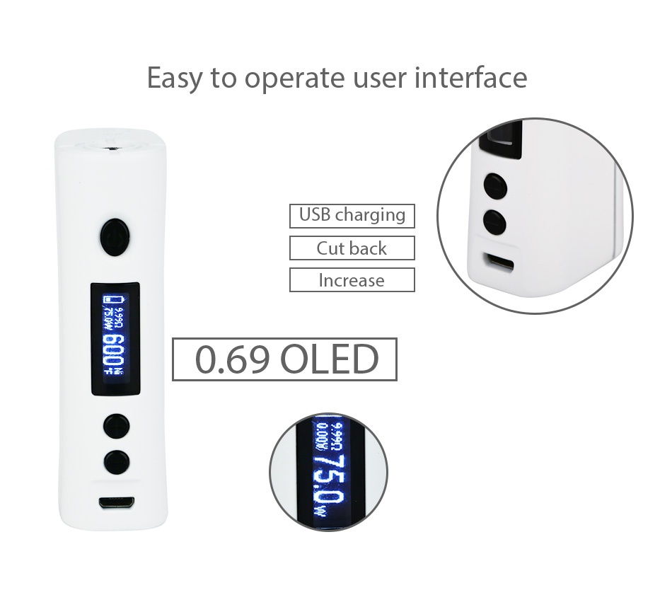 AIMIDI Curve V4mini 75W TC MOD Easy to operate user interface USB charging L Cut back Increase 0 69 OLED