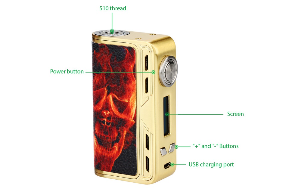 Smoant Charon TC 218 Box MOD 510 thread Power butto Screen   and    Button  USB charging port