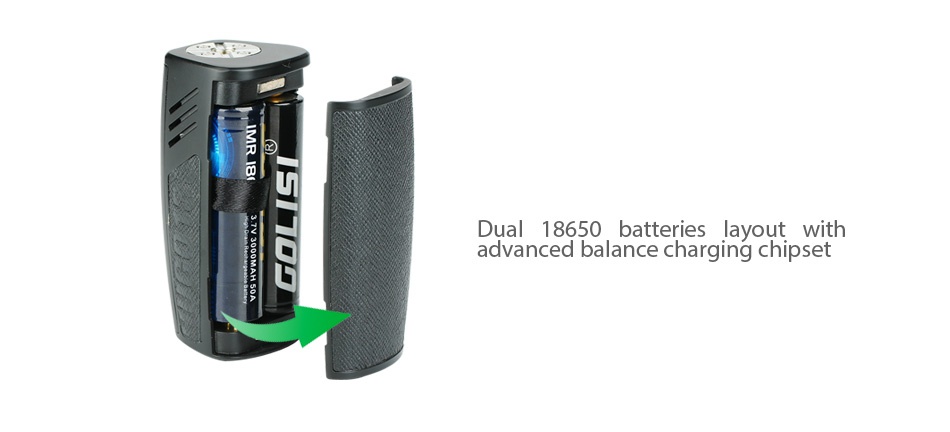 Hugo Vapor HUGO133 200W TC Box MOD Dual 18650 batteries layout with advanced balance charging chipset