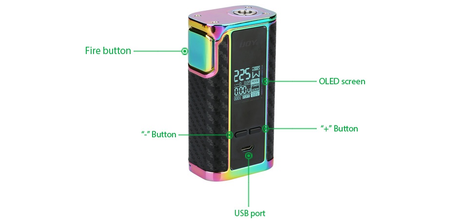 IJOY Captain PD1865 225W TC Box MOD Fire button 25 OLED screen Butt USB port