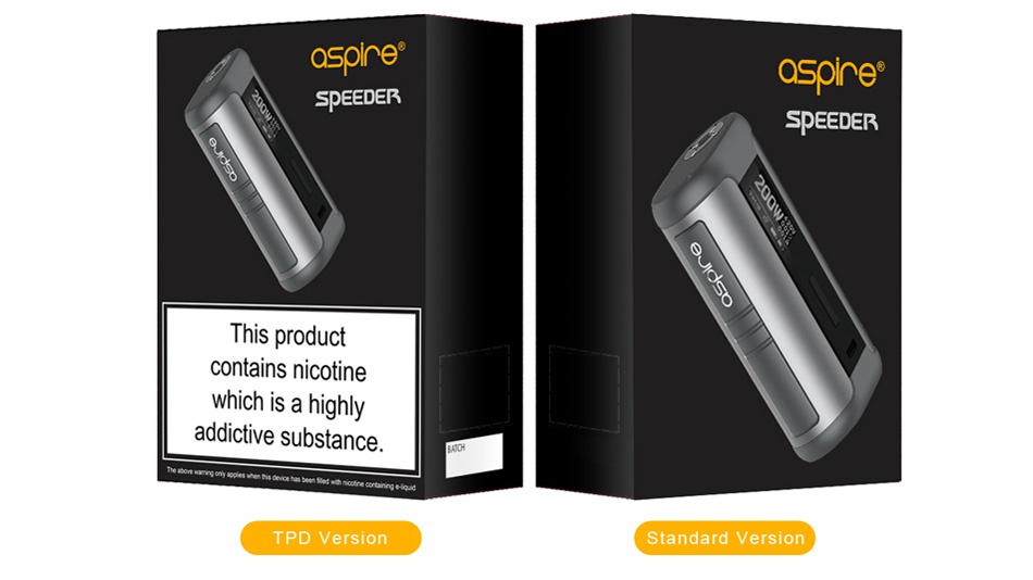 Aspire Speeder 200W TC MOD aSo asone SPEEDER SPEEDER This product contains nicotine which is a highly addictive substance TPD Ver Standard v