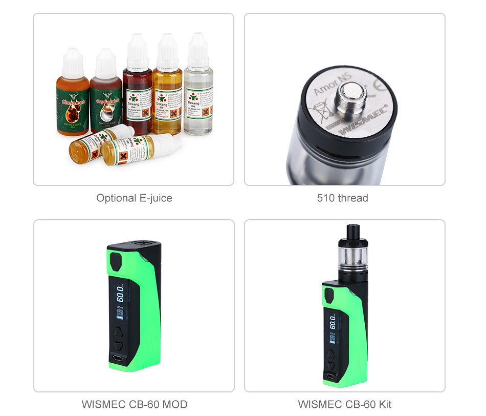 WISMEC AMOR NS Atomizer 2ml Optional E juice 510 thread SMEC CB 60 MOD WISMEC CB 60 Kit