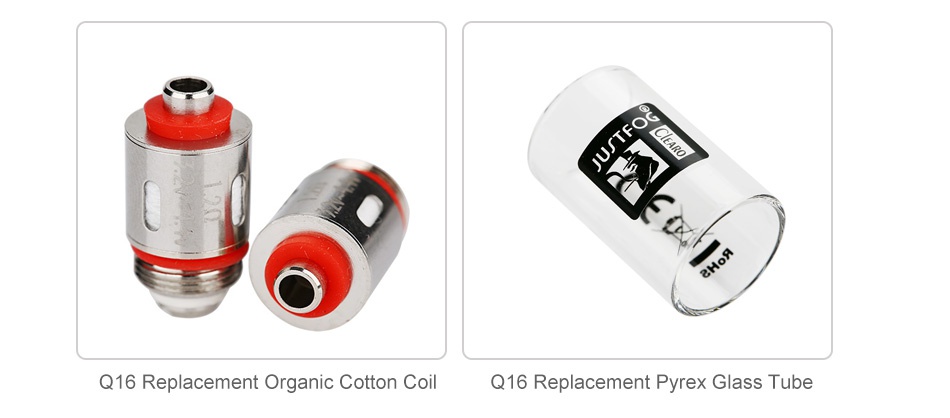 JUSTFOG Q16 Clearomizer 1.9ml Q16 Replacement Organic Cotton Coil Q16 Replacement Pyrex Glass Tube