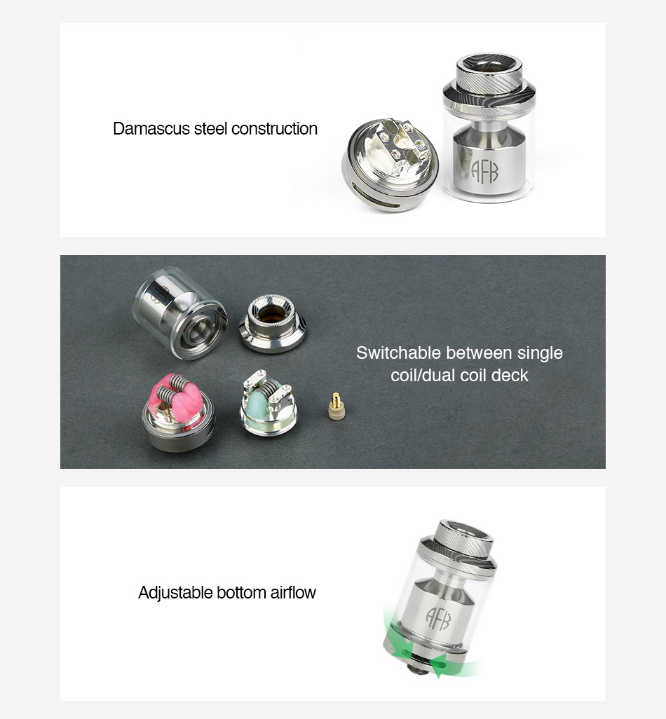 EUGENE Growl RTA 3.5ml Damascus steel construction TB Switchable between single coil dual coil deck Adjustable bottom airflow
