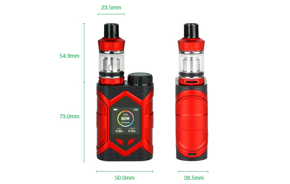 Vaptio Wall Crawler 80W TC Kit with Throne Tank 23 5mm 54 9mm 73 0mm 50 0mm 28 5mm