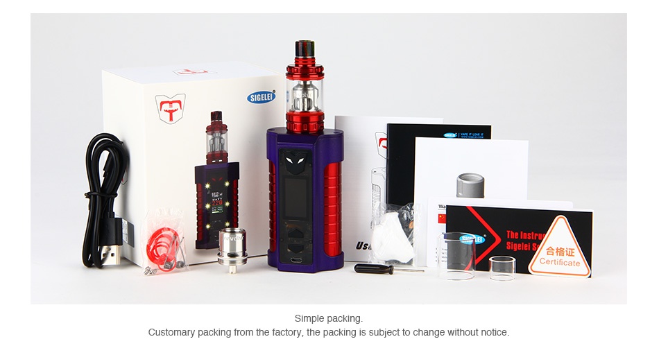 Sigelei MT 220W TC Kit with Revolvr Tank     he factory  the packing is subject to change without notice