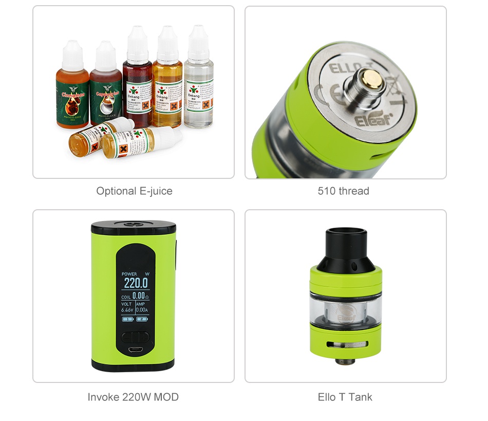 Eleaf Invoke 220W with Ello T TC Kit Optional E juice 510 thread 2200 voke 220W MOD E Tank