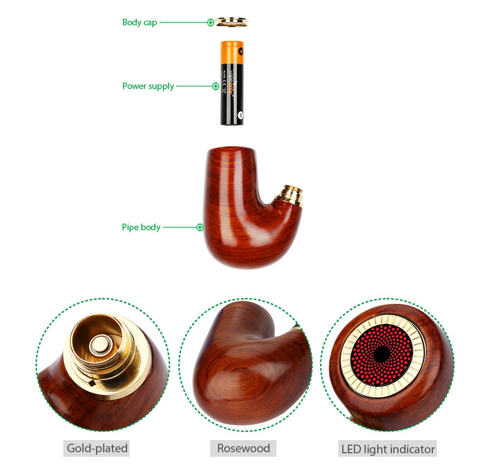 VapeOnly Zen Pipe Body MOD Power supply Pipe body Gold plated Rosewood LED light indicator