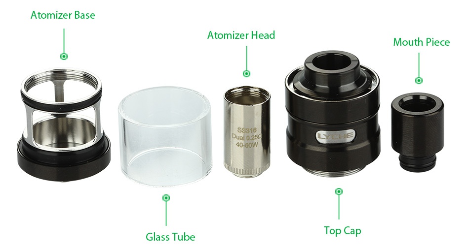 Eleaf LYCHE Atomizer with RBA Head 4ml Atomizer base Atomizer head Mouth piece 060 Glass Tube