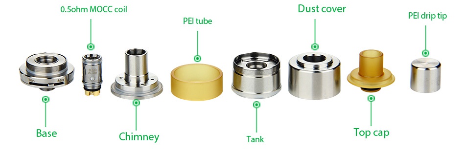 UD Mesmer-DX Tank 2ml SS ohm Mocc co Dust cover PEI tube PEl drip tip Base Chimney Top cap