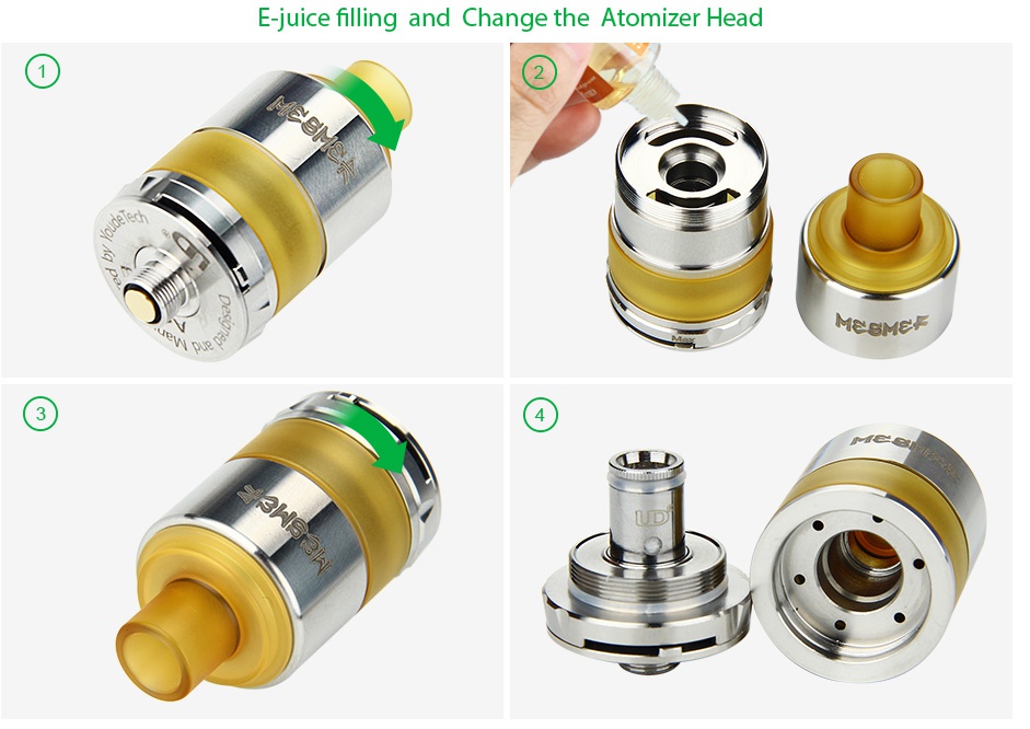 UD Mesmer-DX Tank 2ml SS E juice filling and Change the Atomizer Head