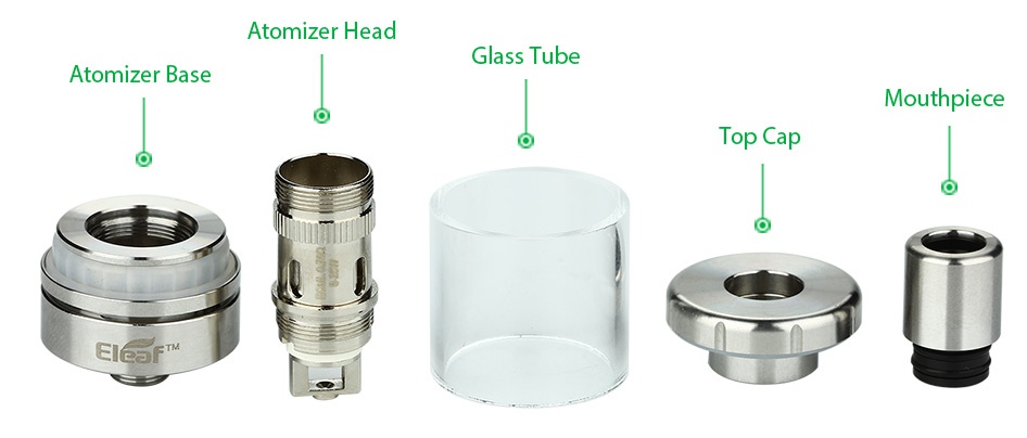 Eleaf Melo 3 Nano Atomizer 2ml Atomizer head Glass Tube Atomizer base Mouthpi ece Ca p cap Ele