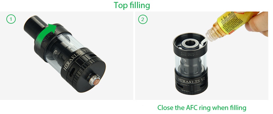 Sense Herakles V2 Subohm Tank 2ml Top filling Close the AFC ring when filling