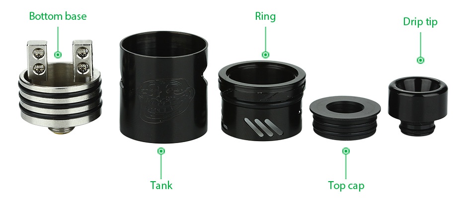 WOTOFO The Troll V2 RDA Bottom base Drip tip   Top cap