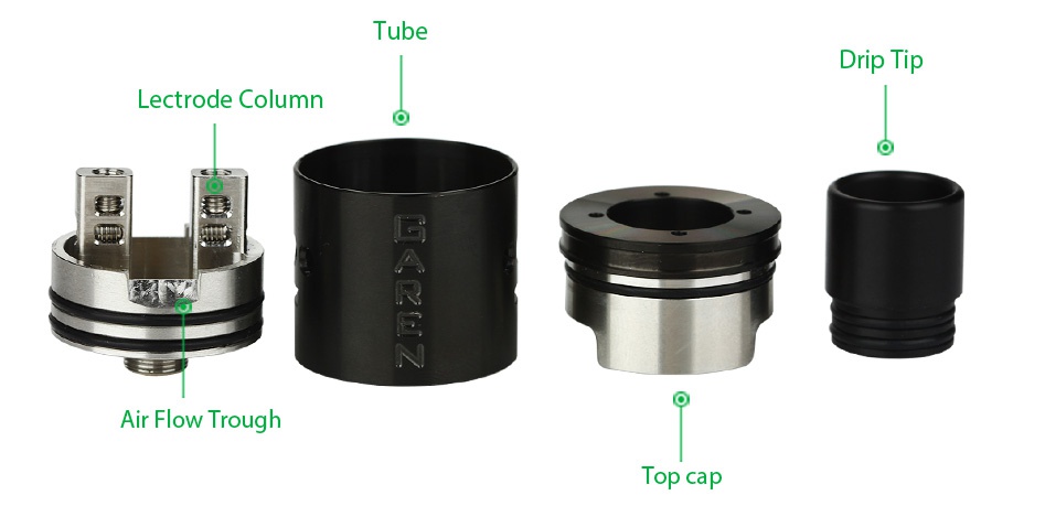 Desire Garen 24 RDA Black Tube Drip ti p Lectrode column r  Air Flow Trough Top cap