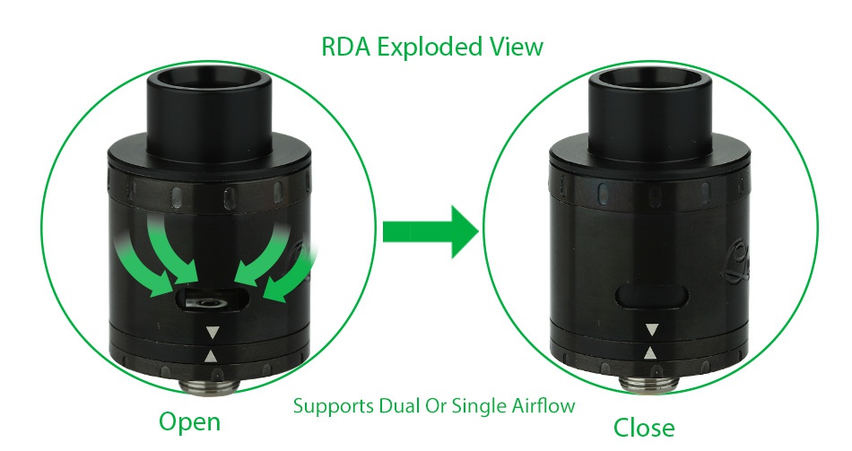 Aspire Quad-Flex Power Pack RDA Exploded View Supports Dual Or Single Airflow Open Close