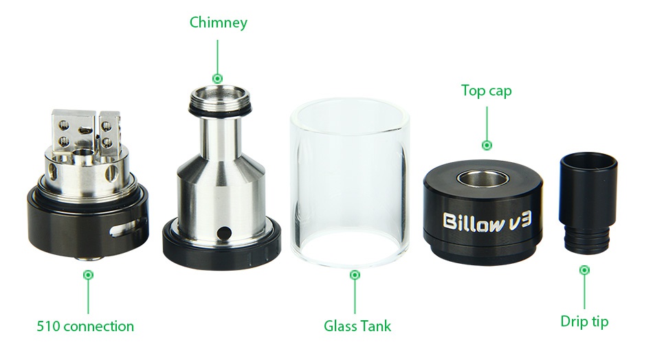 Ehpro Billow V3 RTA Tank Atomizer 4.6ml Chimney Top cap Billowy 510 connection Glass Tank Drip tip