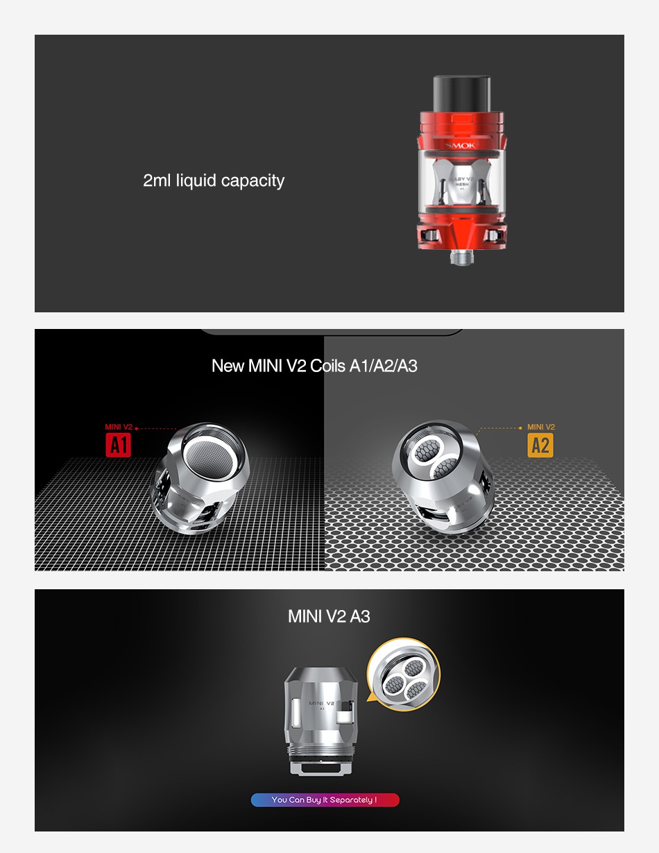 SMOK TFV Mini V2 Tank 2ml 2ml liquid capacity New mini V2 Coils Al A2 A3 MINI V2 Al A2   MINI V2 A3 Can Buy It Separately