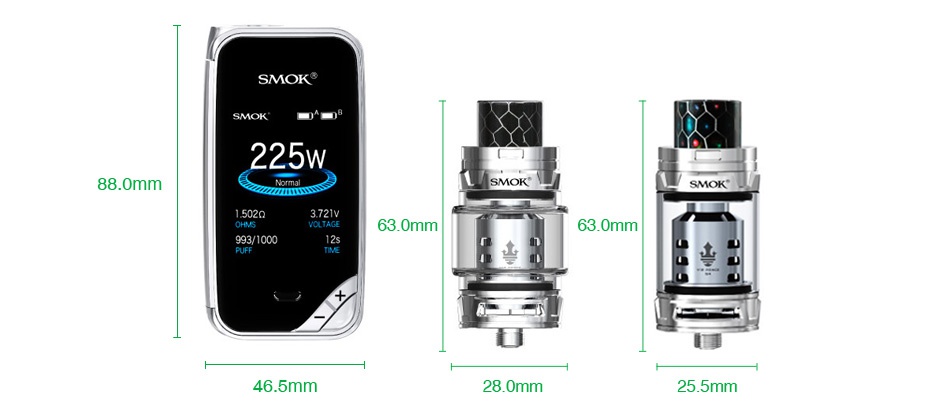 SMOK X-Priv 225W TC Kit with TFV12 Prince SMOKS 225W 88 0mm SMOK 630mm 993 1000 46 5mm 28 0mm 5mm