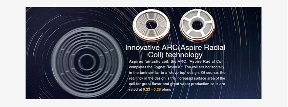 Aspire Revvo Mini Replacement Coil 3pcs Innovative ARC Aspire Radial Coil technology Aspires fantastic coil  the ARC   Aspire Radial c completes the Cygnet R real trick in the design is the increased surface area of the coil for great flavor and great vapor production coils are ated at0 23 0 28ohms