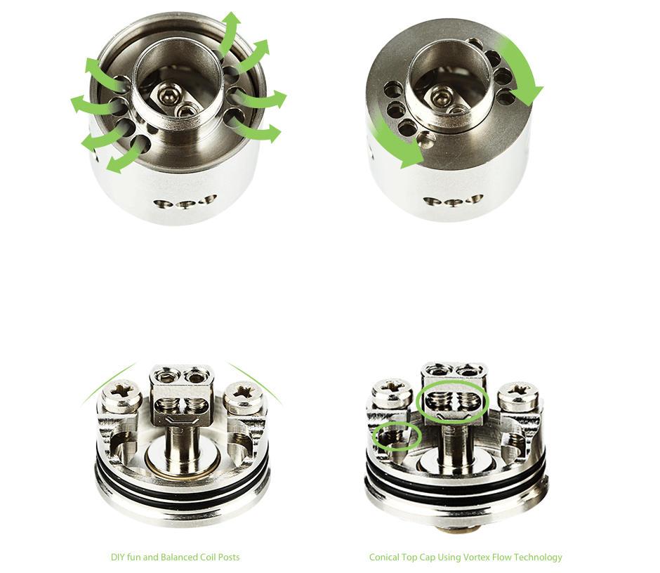 WISMEC Indestructible RDA Atomizer DIY fun and balanced coil Po Conical Top Cap Using Vortex Flow Technology