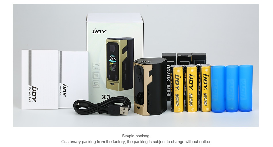 IJOY Captain X3 324W 20700 TC MOD 9000mAh y X3 Customary packing from the factory  the packing is subject to change without notice